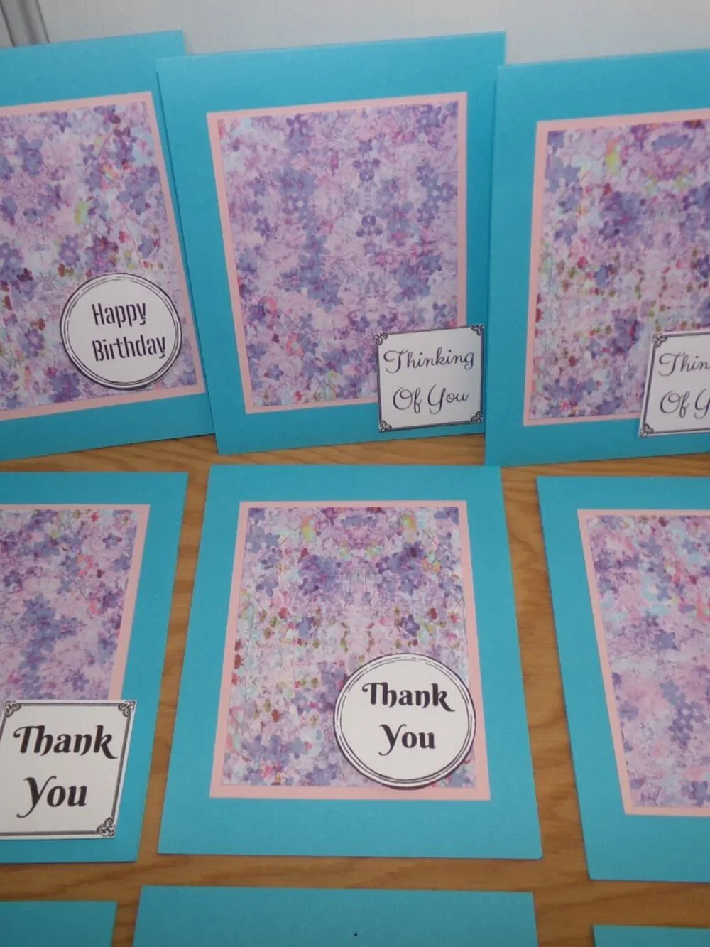 Handmade Set of 12 Blue Sentiment Cards